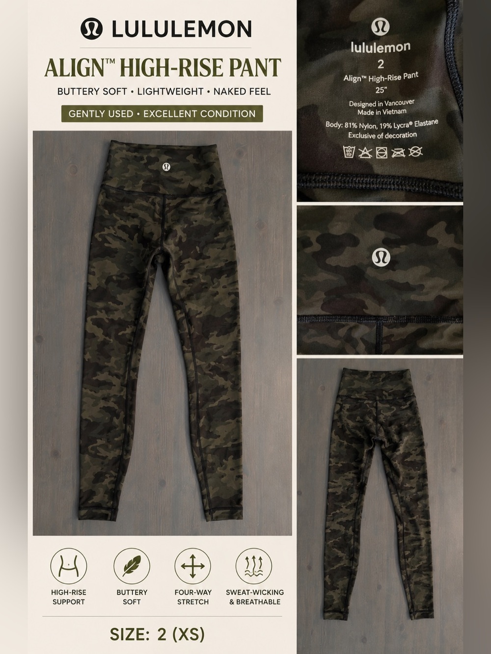 lululemon athletica Align™ High-Rise Kids Leggings — Olive & Dark Green Camo